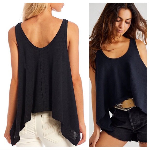 FREE PEOPLE BOHO FLOWY TOP BOHEMIAN TUNIC TANK SLEEVELESS BLACK KNIT TEE A3C - Picture 5 of 15